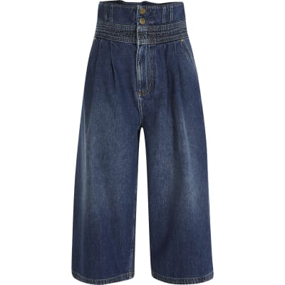 Blue high rise culotte jeans