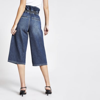 Blue high rise culotte jeans