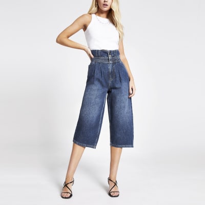 Blue high rise culotte jeans