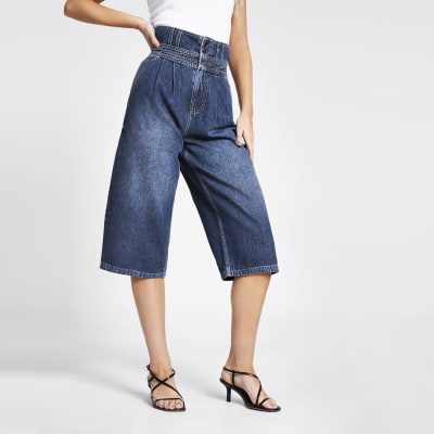 Blue high rise culotte jeans