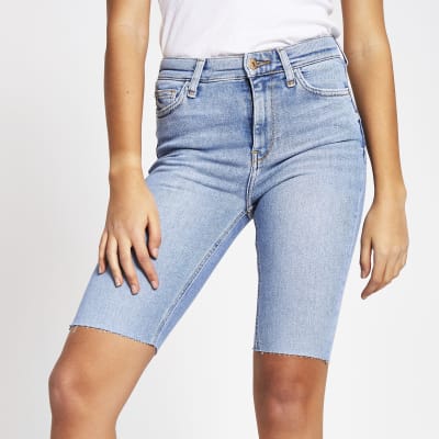 high waisted denim cycling shorts