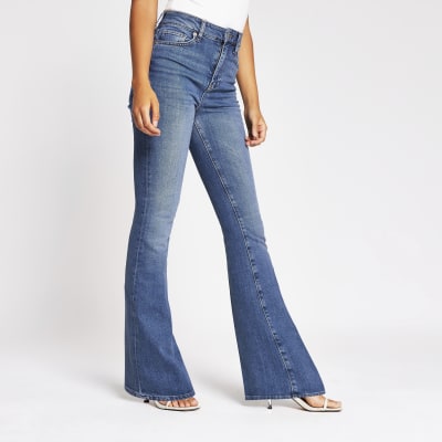 Blue high rise flare jeans River Island