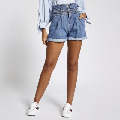 women's paperbag denim shorts