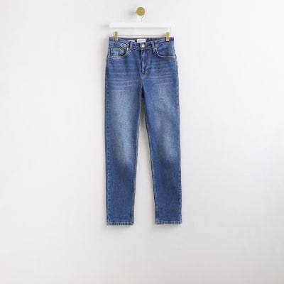 Blue high rise slim fit mom jeans River Island