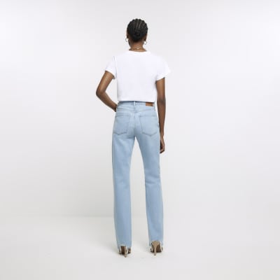 Blue high rise stove pipe straight leg jeans | River Island