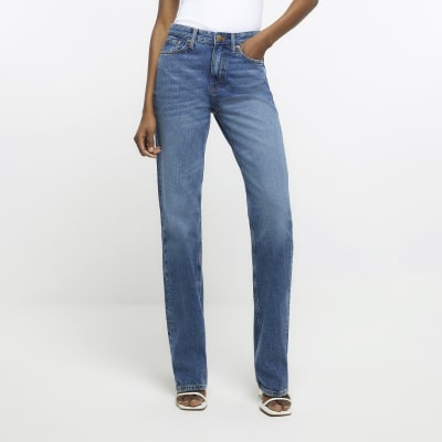 Blue high rise stove pipe straight leg jeans River Island