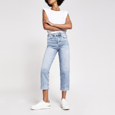 high rise straight leg cropped jeans