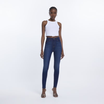 Blue high waist bum sculpt skinny jeans River Island