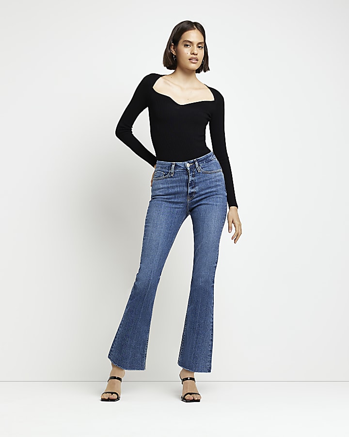 Blue high waist crop flare jeans