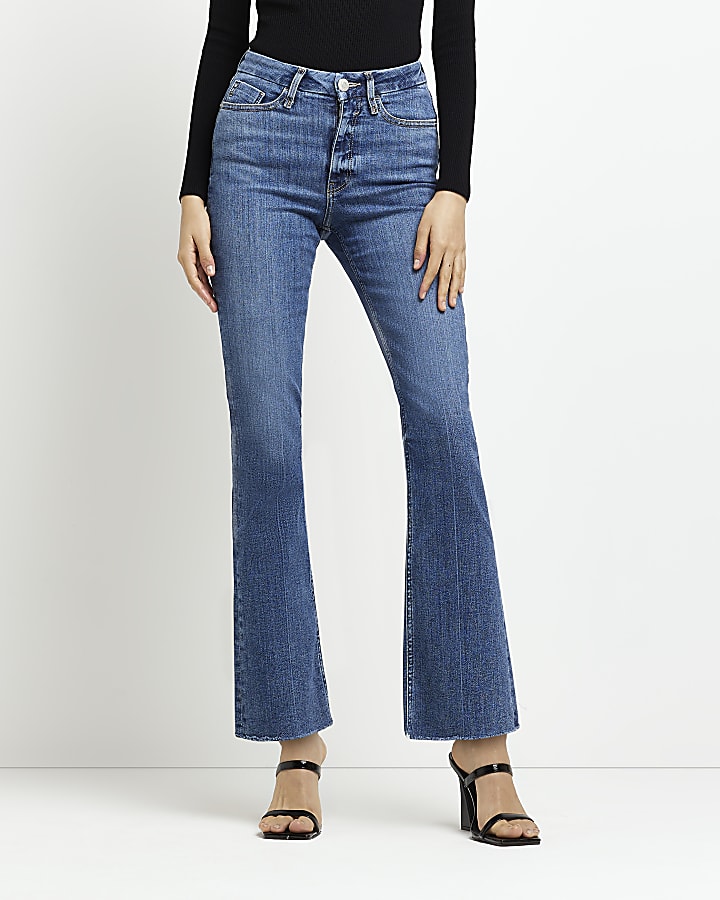 Blue high waist crop flare jeans