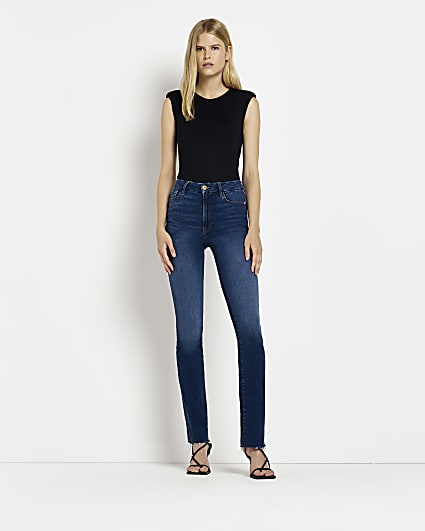 Blue high waist skinny flare jeans