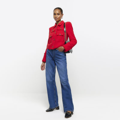 Blue high waist straight leg jeans