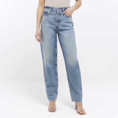 Blue high waist tapered jeans | River Island