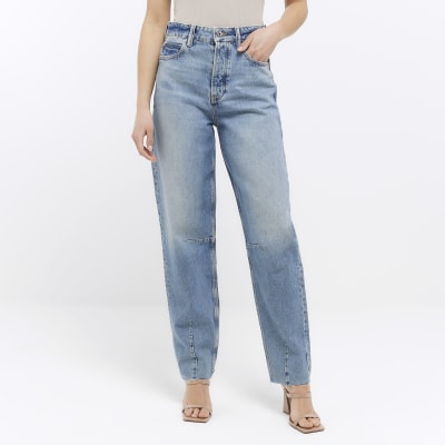 Blue high waist tapered jeans River Island