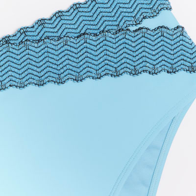 Blue high waisted bikini bottoms