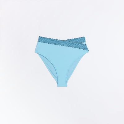 Blue high waisted bikini bottoms River Island