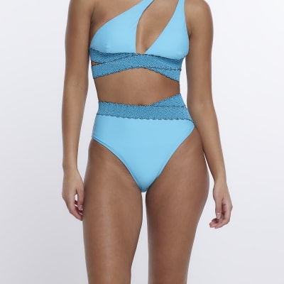 Blue high waisted bikini bottoms River Island