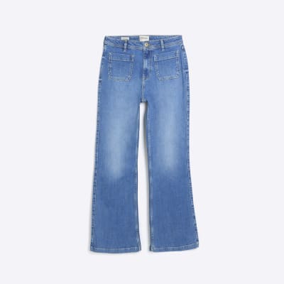 Blue high waisted bootcut jeans | River Island