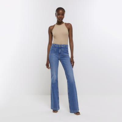 Blue high waisted bootcut jeans | River Island