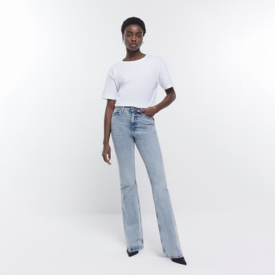 Blue high waisted bum sculpt flared jeans | River Island