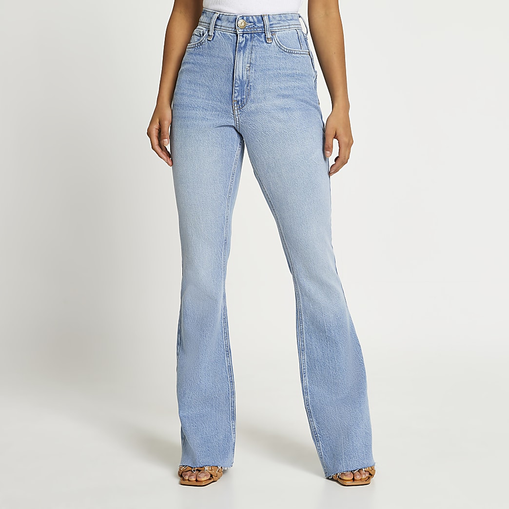 Blue high waisted bum sculpt flared jeans | River Island