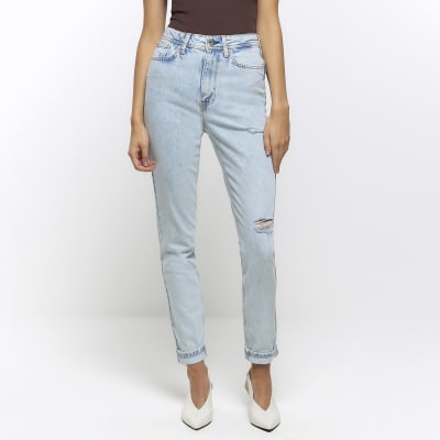 Blue high waisted bum sculpt mom jeans | River Island