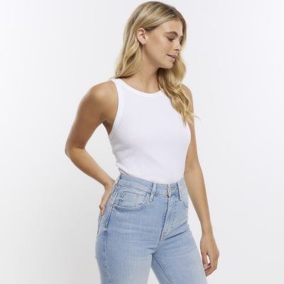 Blue high waisted bum sculpt skinny jeans | River Island