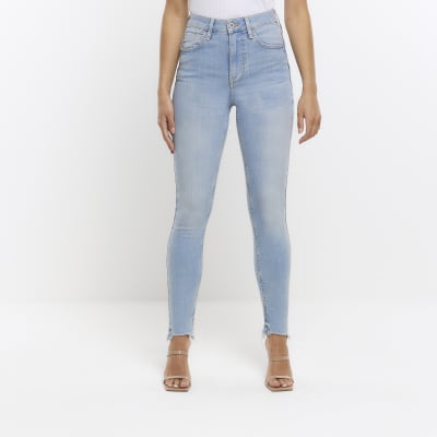 Blue high waisted bum sculpt skinny jeans | River Island