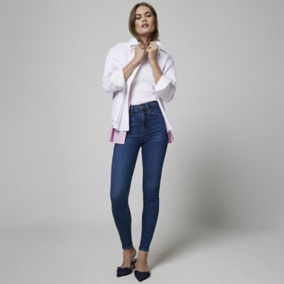 Blue high waisted bum sculpt skinny jeans River Island