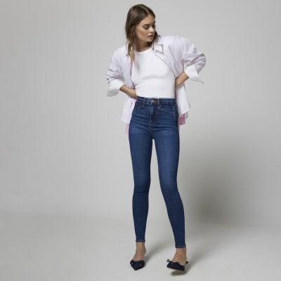 Blue high waisted bum sculpt skinny jeans