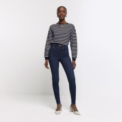 Blue high waisted bum sculpt skinny jeans | River Island