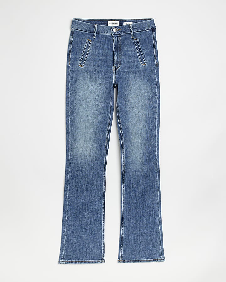 Blue high waisted flared bootcut jeans