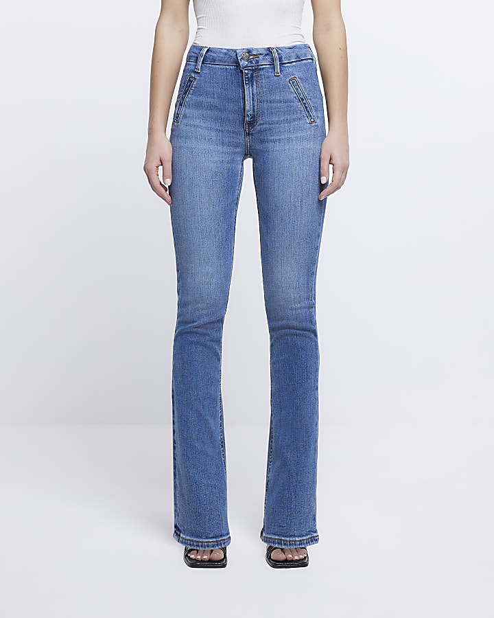 Blue high waisted flared bootcut jeans