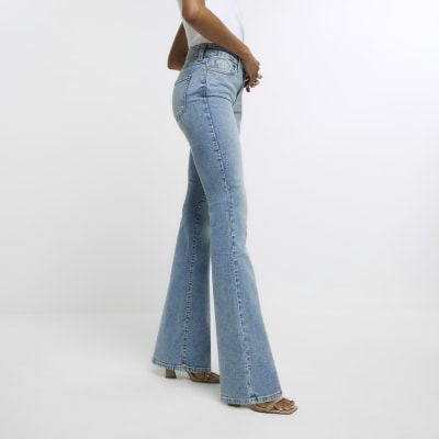 Blue high waisted flared jeans | River Island