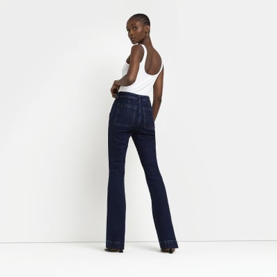 blue high waisted flared jeans