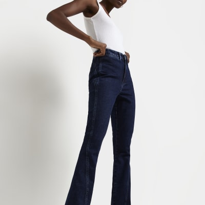 Blue high waisted flared jeans River Island
