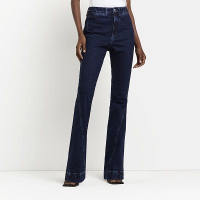 Blue high waisted flared jeans River Island