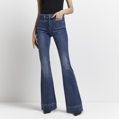 blue high waisted flared jeans