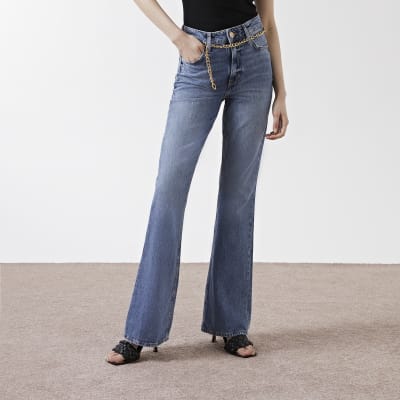 blue high waisted flared jeans