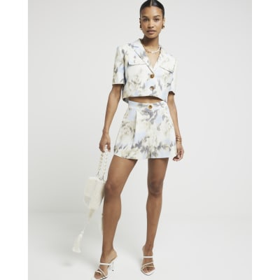 Blue high waisted floral shorts River Island