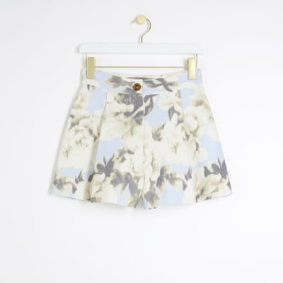 Blue high waisted floral shorts River Island