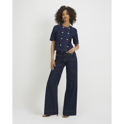 High Waisted Front Pocket Palazzo Jeans