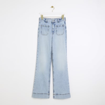 Blue high waisted front pocket wide leg jeans | River Island