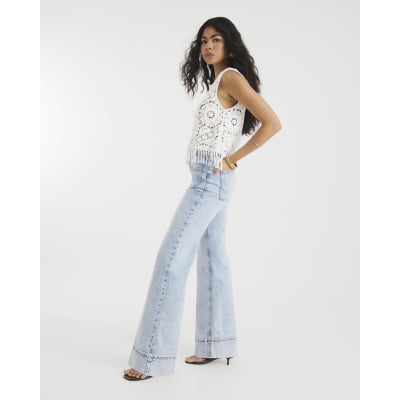 Blue high waisted front pocket wide leg jeans | River Island