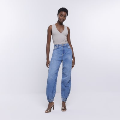 Blue high waisted jogger jeans | River Island