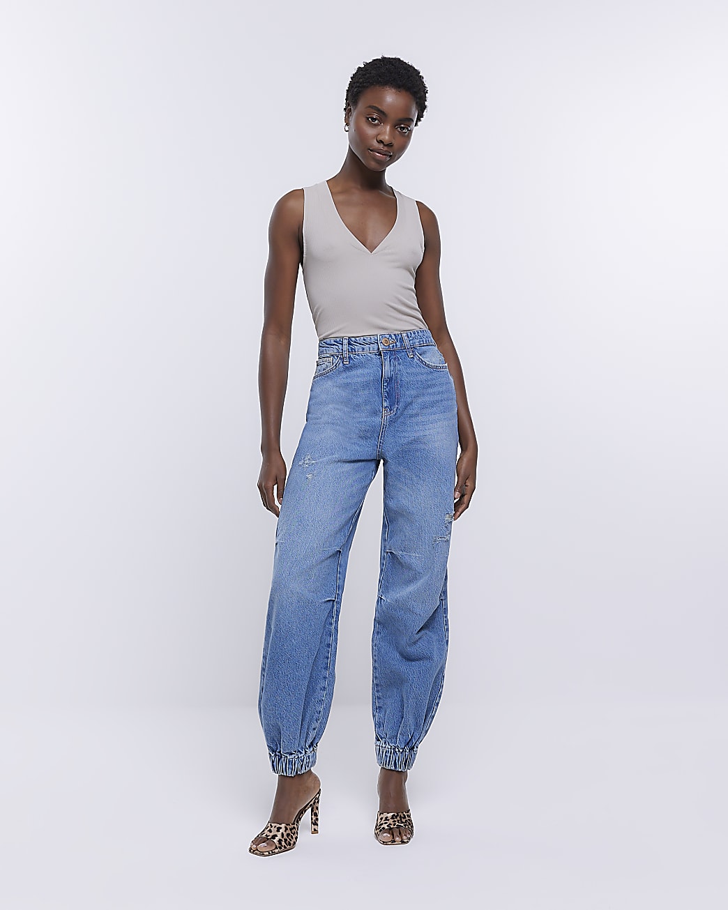 Blue high waisted jogger jeans, River Island