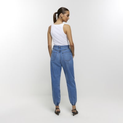 Blue high waisted jogger jeans River Island