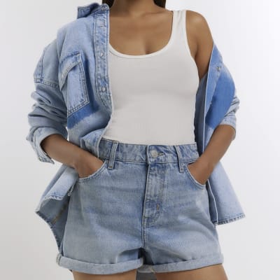 River Island White high waisted denim shorts