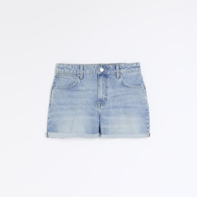 Blue high waisted mom denim shorts River Island