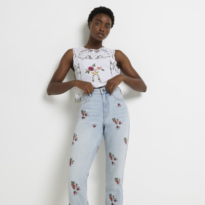 Blue high waisted mom jeans | River Island